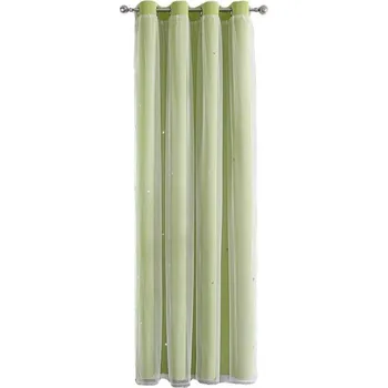 Závěs Dvouvrstvé dětské závěsy s hvězdičkami Neprůsvitné závěsy s průsvitnými záclonami do dětského pokoje Dívčí závěsy s průchodkami 132 x 274 cm zelená