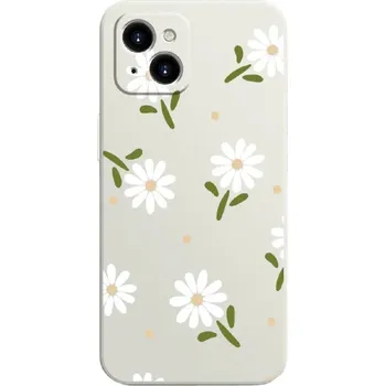 Pouzdro na mobilní telefon Silikonový kryt s motivem bílých květin na Samsung Galaxy A14, béžová