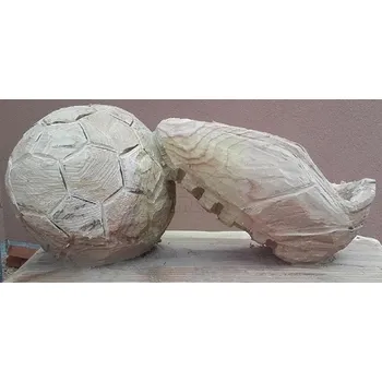 Fotbalový míč Dřevěná trofej - fotbalový míč a kopačka