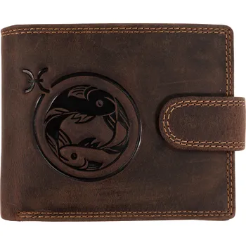Peněženka Wild Pánská kožená peněženka s přezkou znamení ryby/hnědá