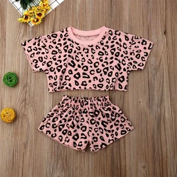 Dívčí leopardí tričko a kraťasy růžová 5