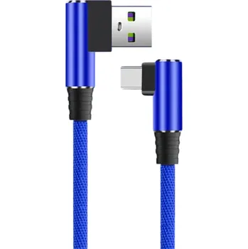 Datový kabel 90stupňový rychlonabíjecí USB C a USB A kabel 40W 1 m datový kabel s pravým úhlem 5A rychlé nabíjení a přenos dat modrá