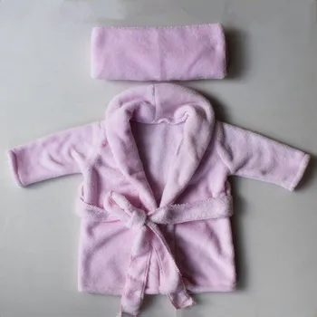 Kojenecké oblečení Dětský set na focení župan a turban růžová 0-2 měsíce
