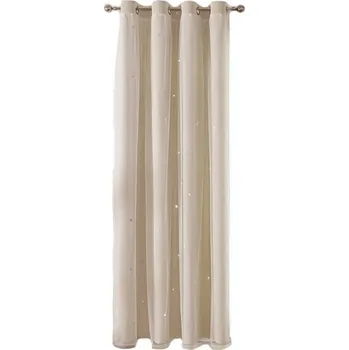 Dvouvrstvé dětské závěsy s hvězdičkami Neprůsvitné závěsy s průsvitnými záclonami do dětského pokoje Dívčí závěsy s průchodkami 132 x 244 cm béžova