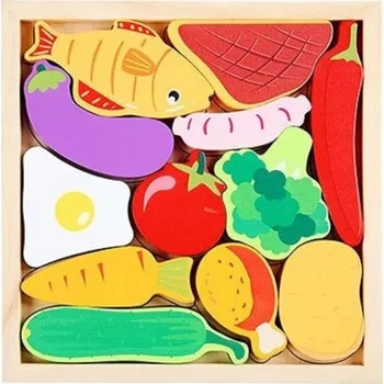 Dřevěná hračka Dětské dřevěné vkládací puzzle jídlo