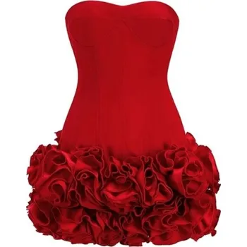 Dámské šaty Párty mini šaty s korzetovým živůtkem bez ramínek a šněrováním Vrstvená volánová sukně pro výrazný slavnostní vzhled červená XS