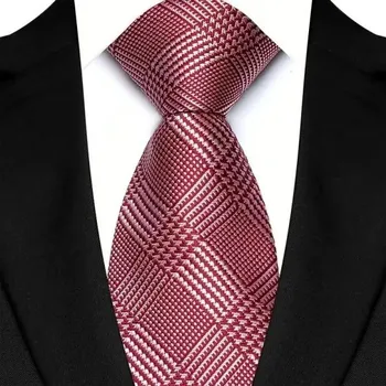 Kravata Hedvábná červená károvaná kravata 145 x 8 cm Luxusní pánská kravata Elegantní doplněk Kvalitní hedvábí Business i společenské události
