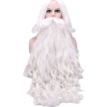 Karnevalová maska Sada paruka a falešné vousy 60 cm Paruka 40 cm Bílá syntetická paruka s dlouhým plnovousem Kostým Mikuláš Anděl Karneval Divadelní rekvizita