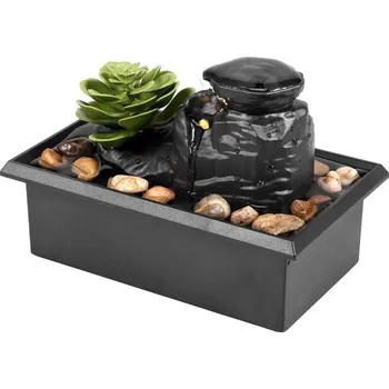 Dekorativní domácí fontána Pokojová vodní fontána sukulent Svítící dekorace s tekoucí vodou s napájením přes USB nebo 2 AA baterie 11,8 x 9 x 16 cm