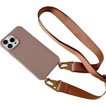 Pouzdro na mobilní telefon Matné silikonové pouzdro s popruhem pro iPhone 15 Plus hnědá