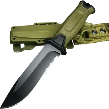 Multifunkční nůž Outdoorový nůž 22 cm s pevnou nerezovou čepelí Kombinované ostří Protiskluzová rukojeť S pouzdrem Kemping Turistika Taktické využití zelená