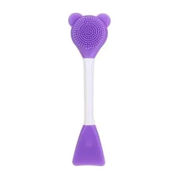 Multifunkční oboustranný nástroj na péči o obličej Silikonová hlavice ve tvaru medvěda na čištění obličeje a stěrka na aplikaci masky 15 x 3 cm fialová