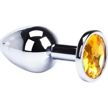 Vibrátor Kovový anální kolík s barevným kamínkem velikost M 34mm hladký povrch ergonomický design snadná údržba diskrétní balení žlutá