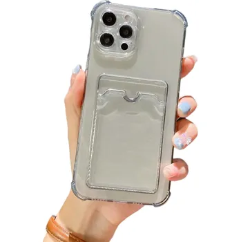 Pouzdro na mobilní telefon Průhledný kryt s kapsou na karty pro iPhone 15 Pro Max šedá