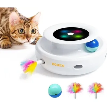 Hračka pro kočku 2v1 interaktní hračka proč kočky se 2 míčky a peřím elektronické škádlítko pro kočky ABS plast Smart barva 5 herních módů