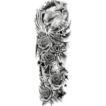 Odstranitelné tetování Dočasné vodotěsné tetování rukáv 48 x 17 cm Orel Hvězdy Růže Moderní drsný styl Realistický motiv Výdrž až 15 dní Snadná aplikace