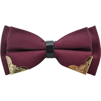 Pánský dvojitý motýlek s kovovým okrajem Elegantní módní doplněk Luxusní design Formální styl Kvalitní materiál Pro svatby plesy večírky Smoking Oblek vínová