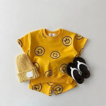 Dětské tričko a kraťasy se smajlíky žlutá 9-12 měsíců