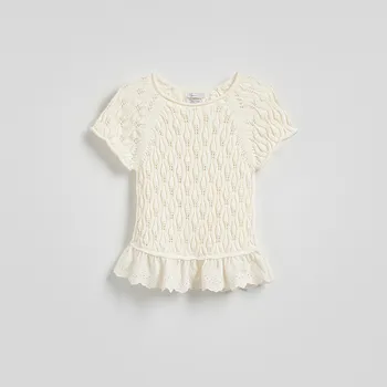 Dámský svetr Reserved - Ažurová halenka s volánkem - tělová - 158FH-02X - 158FH-02X-M