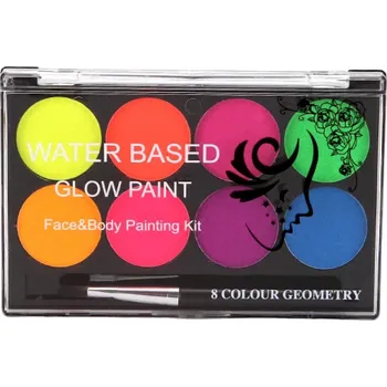 Výtvarná sada UV svítící barvy na tělo a obličej Profesionální neonové barvy Paletka neonových barev na obličej 8 barev Halloweenský make-up