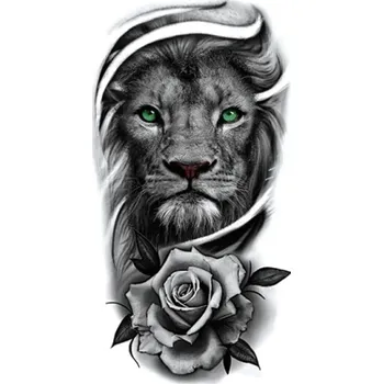 Odstranitelné tetování Dočasné vodotěsné tetování Lev s růží 21 x 11,4 cm Falešné tetování Výdrž 15 dní Realistický design Pro muže i ženy Dočasná tělová ozdoba