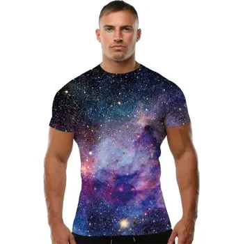 Pánské elastické 3D tričko s potiskem - Vesmír XXL