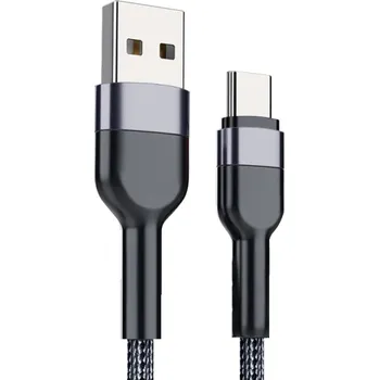 Datový kabel Rychlonabíjecí datový kabel USB C a USB A 3 m rychlé nabíjení Typ-C kabel 5A mobilní telefon tablet počítač šedá