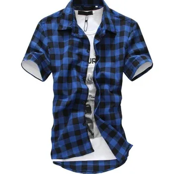 Pánská košile Pánská kostkovaná košile tmavě modrá M