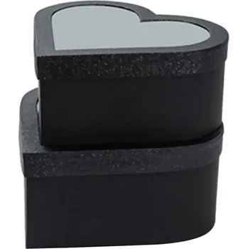 Sada 2 ks černých papírových dárkových krabiček Srdce Elegantní krabička na dárky Svatební dekorace Luxusní balení Valentýn 20x9 cm + 23x11 cm