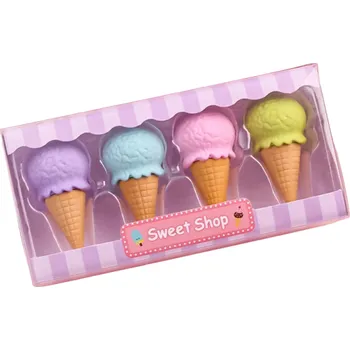 Pryž Dětská sada gum na tužky ve tvaru zmrzliny 4 ks Barevné zmrzliny na gumování pro děti Sada gumovacích potřeb v krabici Mazací guma zmrzlina Pryž na gumování v sadě 4 kusů 4,5 x 2,3 cm