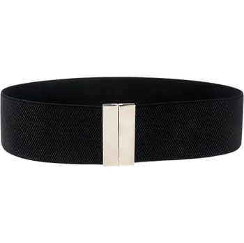 Opasek Dámský elastický pásek 65 x 5 cm Široký módní pasový pásek se stříbrnou kovovou přezkou Elegantní doplněk k šatům a tunikám černá