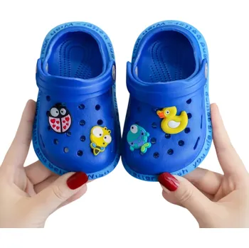 Dívčí obuv Dětské gumové pantofle s 3D ozdobami zvířátek Prodyšné lehké pantofle s otvory a zadním páskem Barevné přezůvky na doma i ven modrá 29