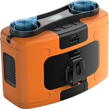 Multifunkční zařízení se zavěšením na pásek USB-C Powerbanka se zabudovanou svítilnou a s dvěmi větráky 20000 mAh Voděodolný přenosný ventilátor oranžová