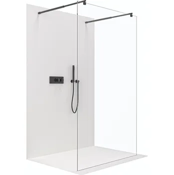 CERANO - Sprchová zástěna Walk-in Onyx Duo L/P - 10 mm - kulatá vzpěra - černá matná, transparentní sklo - 120x200 cm