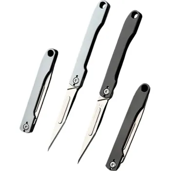 Multifunkční nůž Titanový zavírací nůž 10 cm s 10 náhradními čepelemi Odolný kapesní skalpel EDC nástroj Precizní řezání Hobby práce Modelářství Řemesla DIY