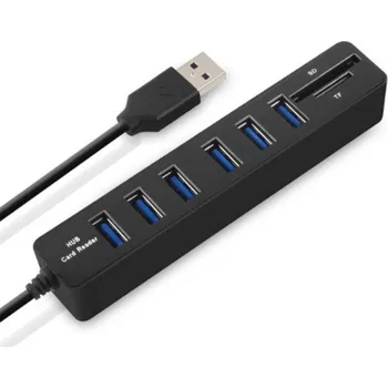 USB hub Vysokorychlostní rozbočovač USB HUB 2 v 1 čtečku SD karet J1641 černá