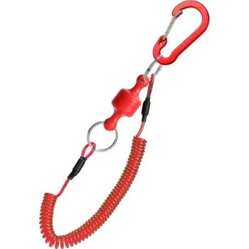 Rybářský magnetický klip s karabinou a bezpečnostní pružinou max. 150 cm Silný magnetický držák na rybářské náčiní Rychloupínací klip na kleště, podběráky a příslušenství červená