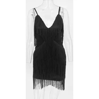 Dámské šaty Luxusní mini šaty s třásněmi černá M