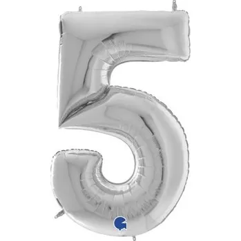 Balónek ČÍSLICE STŘÍBRNÁ 5 (163cm,64") fóliový balónek nafukovací