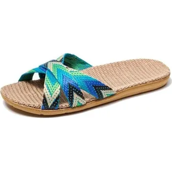 Dámská obuv Dámské letní pantofle v boho stylu s barevnými tkanými pásy Komfortní rovná podrážka Lehká obuv na doma i venek Elegantní etno vzhled modrá 37-38