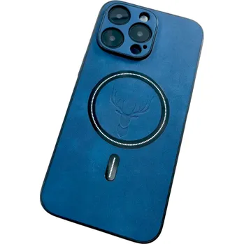 Pouzdro na mobilní telefon Luxusní pouzdro z umělé kůže pro iPhone 16 Plus s motivem jelena, podporuje bezdrátové nabíjení, stylová ochrana s elegantním designem modrá