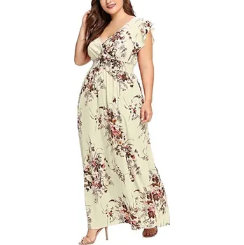 Dámské oblečení Dlouhé květované šaty - nadměrné velikosti žlutá 4XL