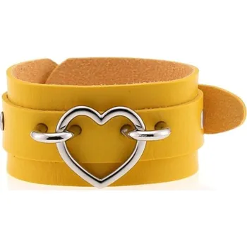 Náramek Kožený náramek se srdcem tmavě žlutá