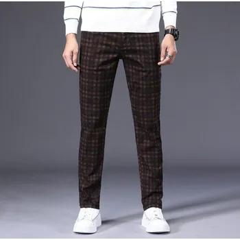 Pánské kalhoty Pánské kostkované kalhoty F1464 vínová 32