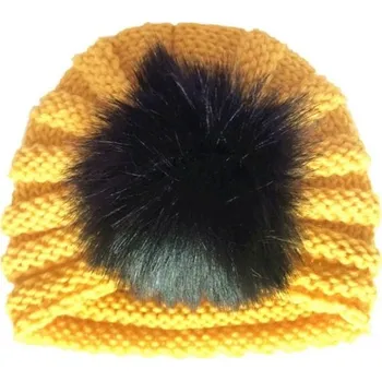 Čepice Dětský turban s bambulí žlutá