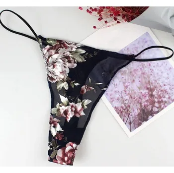 Kalhotky Květinové brazilky se šňůrkami černá S