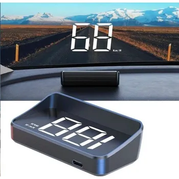 Digitální HUD Projektor na čelní sklo 4,5x9x1,4 cm GPS Rychloměr Velká písmena USB-C displej Zobrazení rychlosti Přehledná projekce bílá