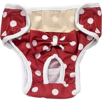 Obleček pro psa Hárací kalhotky pro psy červené s puntíky Velikost M Obvod pasu 26-32 cm Ochranné kalhotky Pratelné Hygienické kalhotky pro feny
