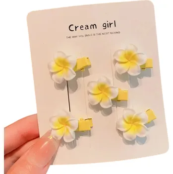 Sada 5 žlutých sponek do vlasů s bílo-žlutými květinami Stylové vlasové doplňky Roztomilé dětské sponky Květinové sponky pro dívky