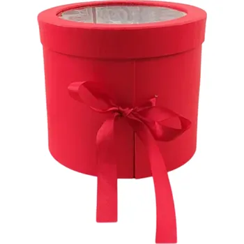 Dvouvrstvá rozvíratelná válcová papírová dárková krabička Průhledné víko Elegantní balení dárků Krabička na šperky Dekorace 20x17 cm červená